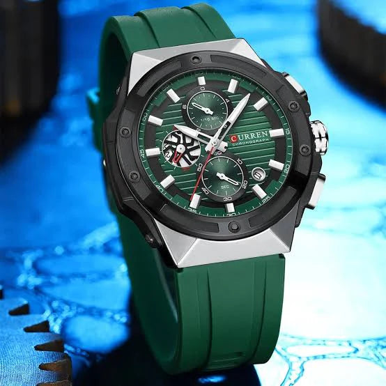 M8462 CURREN Green Dial Green Silicone Strap Original Wrist Watch For Men