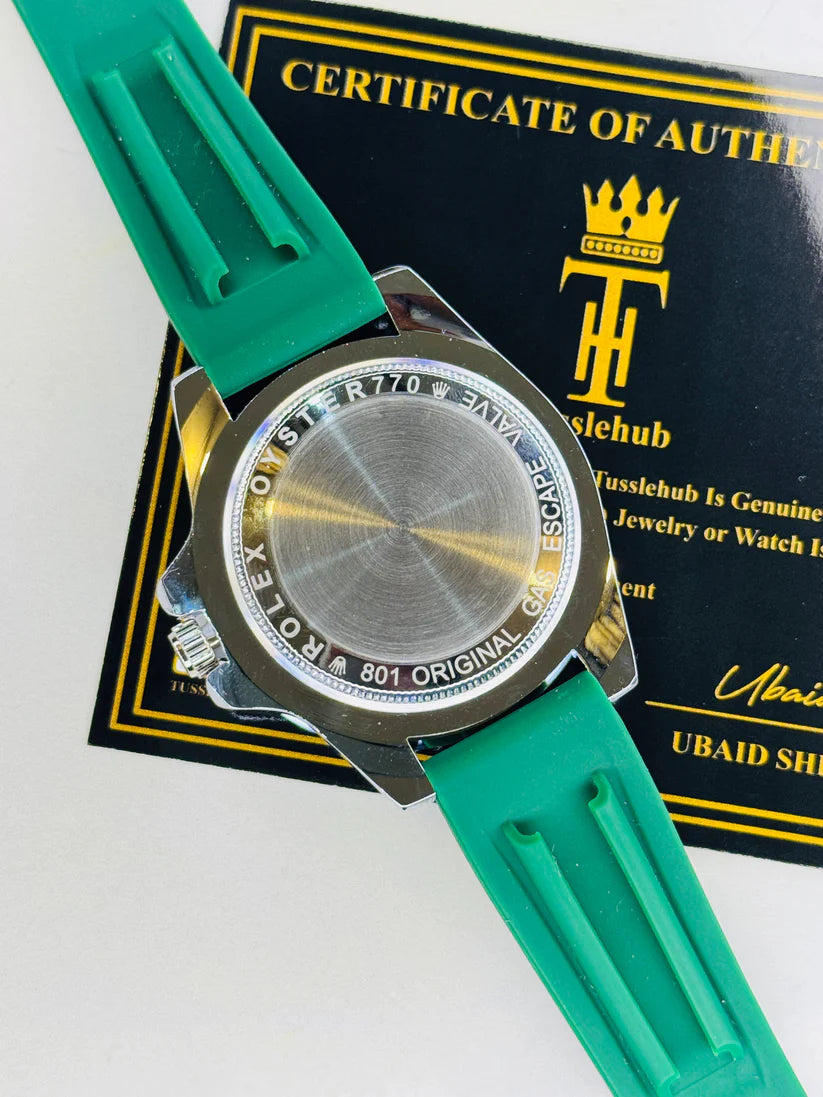 Green Silver Dial Black Yatchmaster Watch