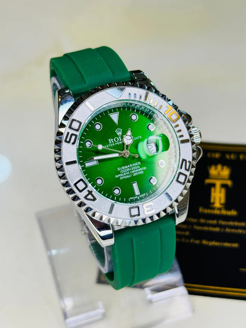 Green Silver Dial Black Yatchmaster Watch
