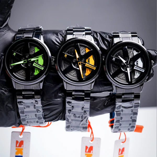 I)Original SKMEI 1787 – Rotating Wheel Rim Watch | Yellow ,Green & White