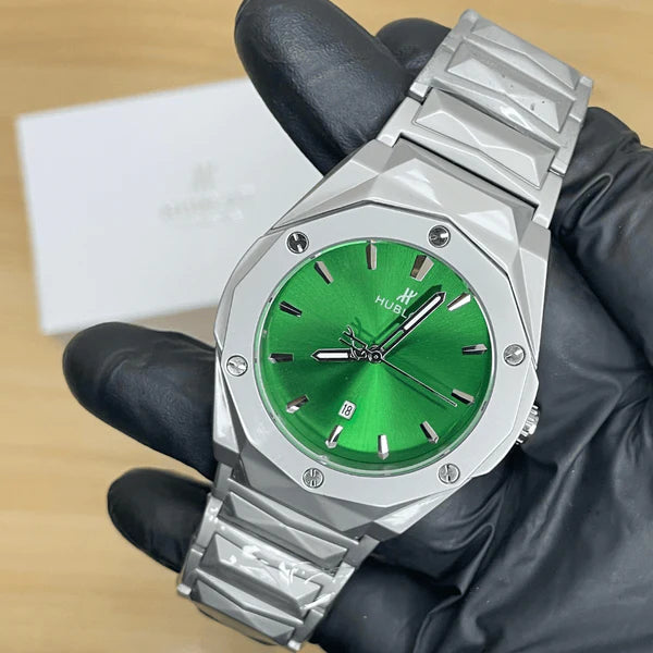 HB Elite Premium Watch - High Class Luxury Diamond Cut Chain - Green Dial