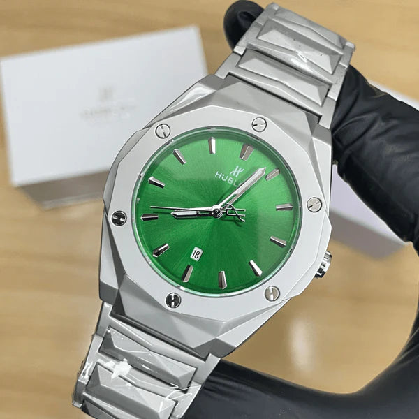 HB Elite Premium Watch - High Class Luxury Diamond Cut Chain - Green Dial