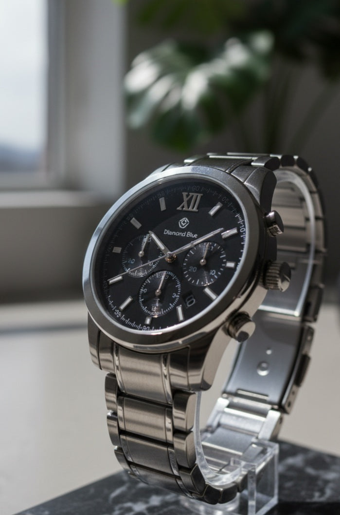 Daimond Blue Classic Silver-Tone & Gold-Tone Men's Watch