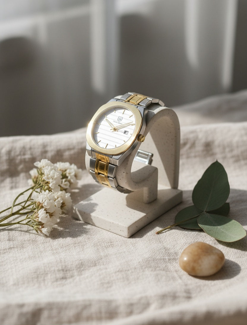 The Executive Octagon Collection of True Worth Silver, Two-Tone Gold, & Black Men's Watches