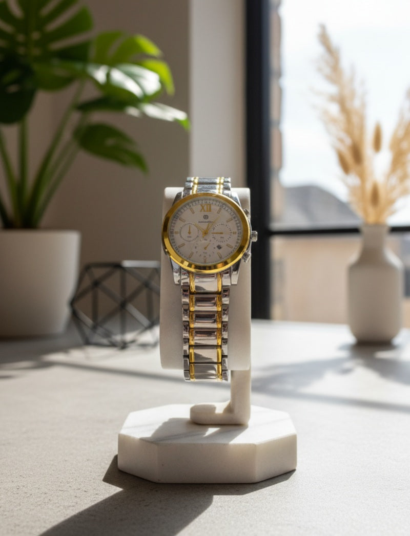 Daimond Blue Classic Silver-Tone & Gold-Tone Men's Watch