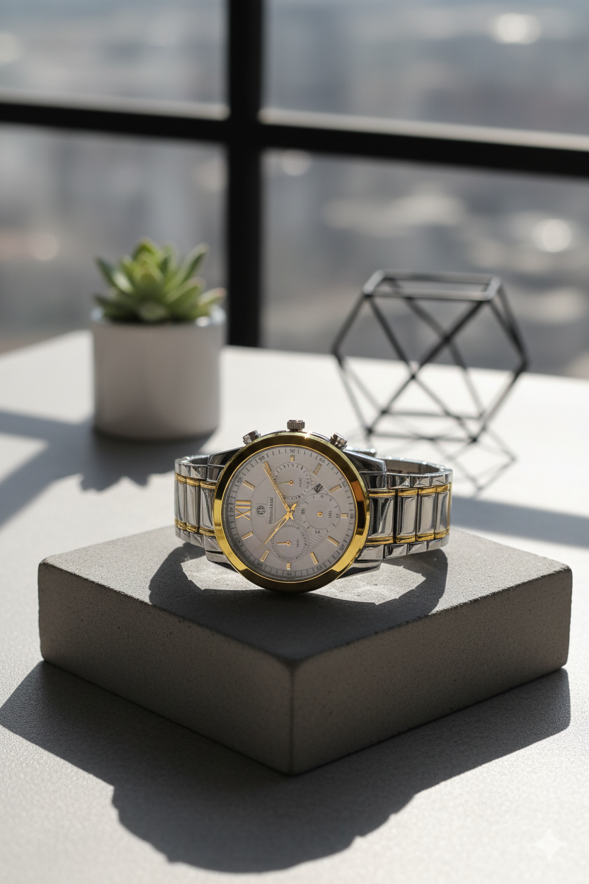 Daimond Blue Classic Silver-Tone & Gold-Tone Men's Watch