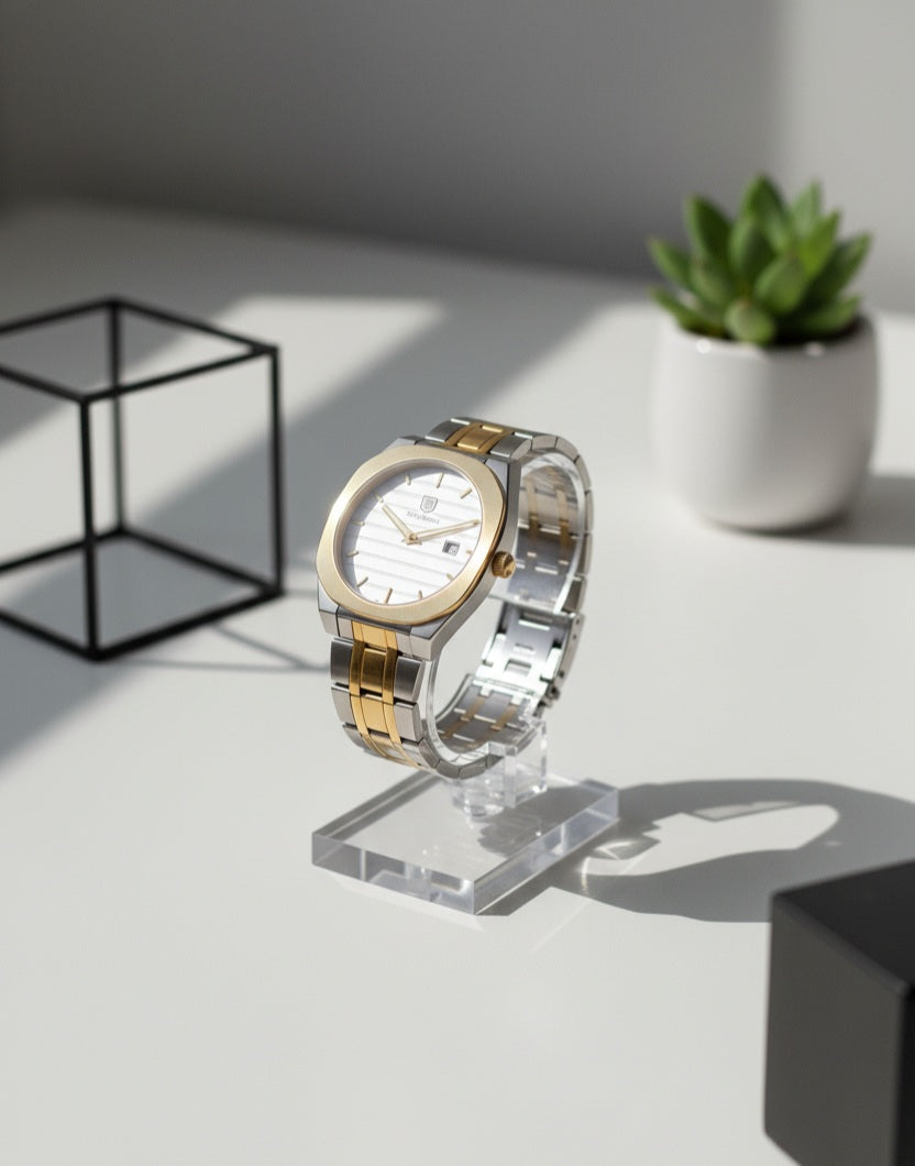 The Executive Octagon Collection of True Worth Silver, Two-Tone Gold, & Black Men's Watches