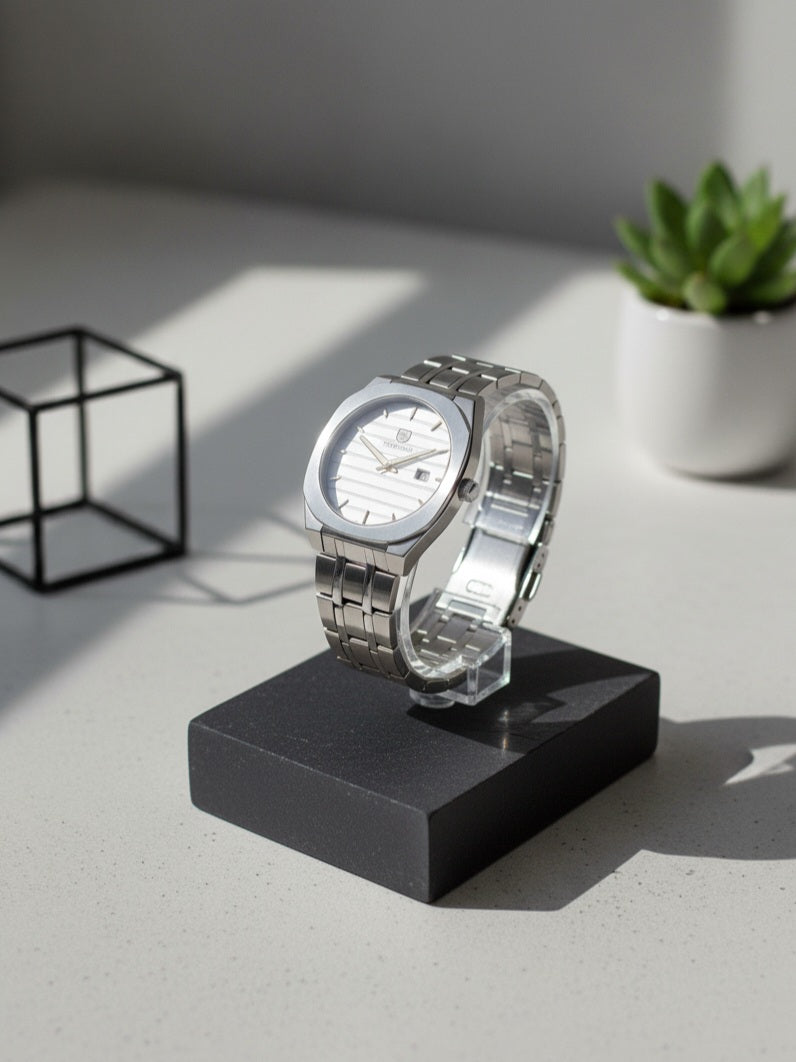 The Executive Octagon Collection of True Worth Silver, Two-Tone Gold, & Black Men's Watches