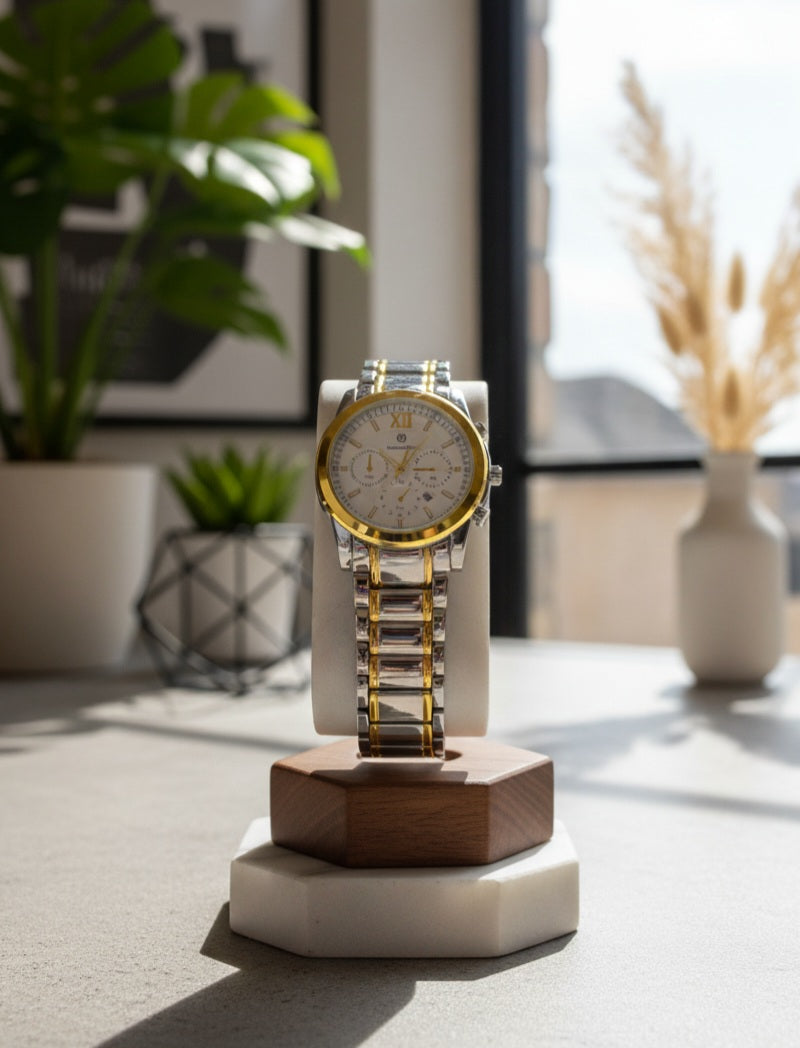 Daimond Blue Classic Silver-Tone & Gold-Tone Men's Watch