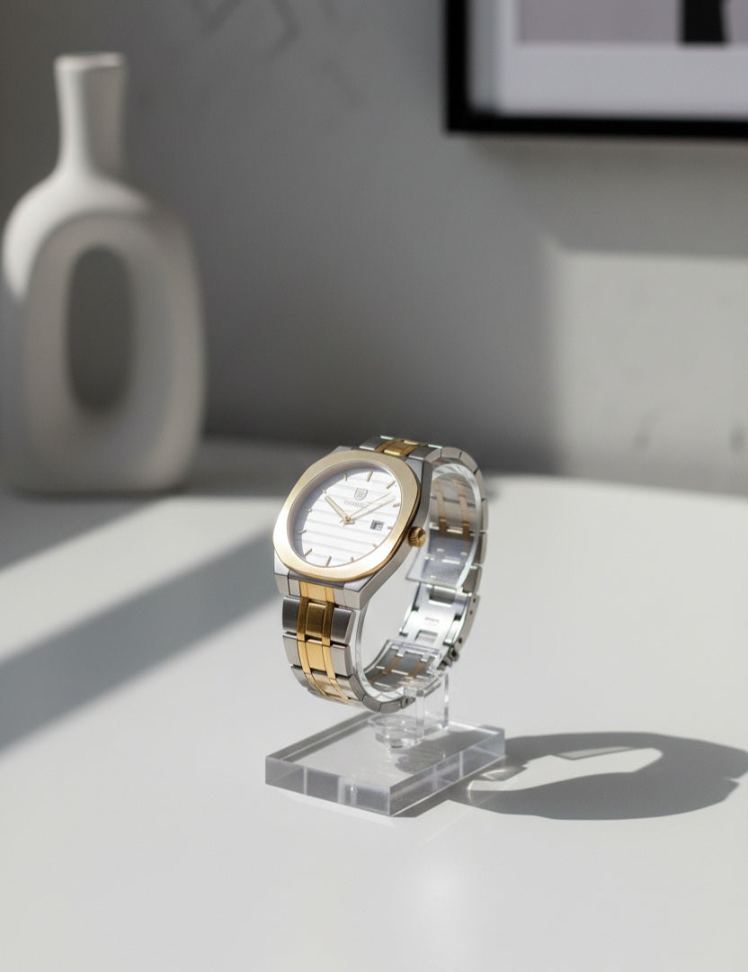 The Executive Octagon Collection of True Worth Silver, Two-Tone Gold, & Black Men's Watches