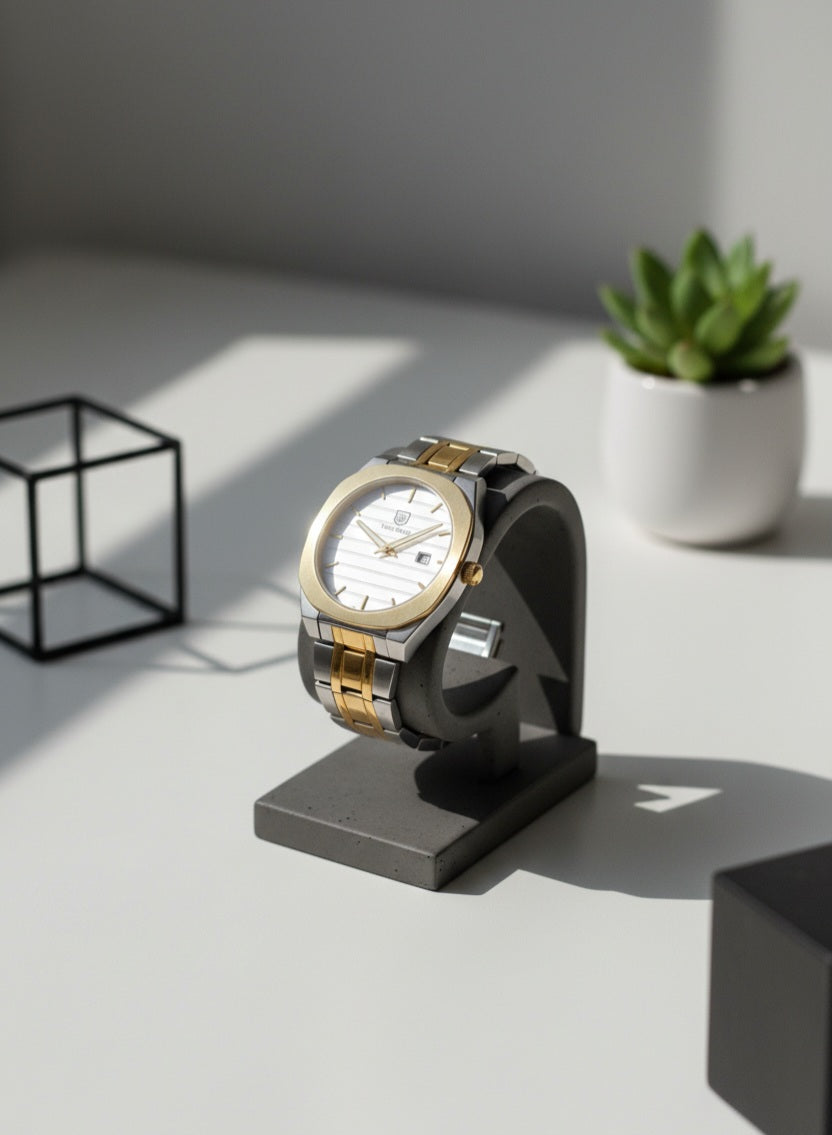 The Executive Octagon Collection of True Worth Silver, Two-Tone Gold, & Black Men's Watches