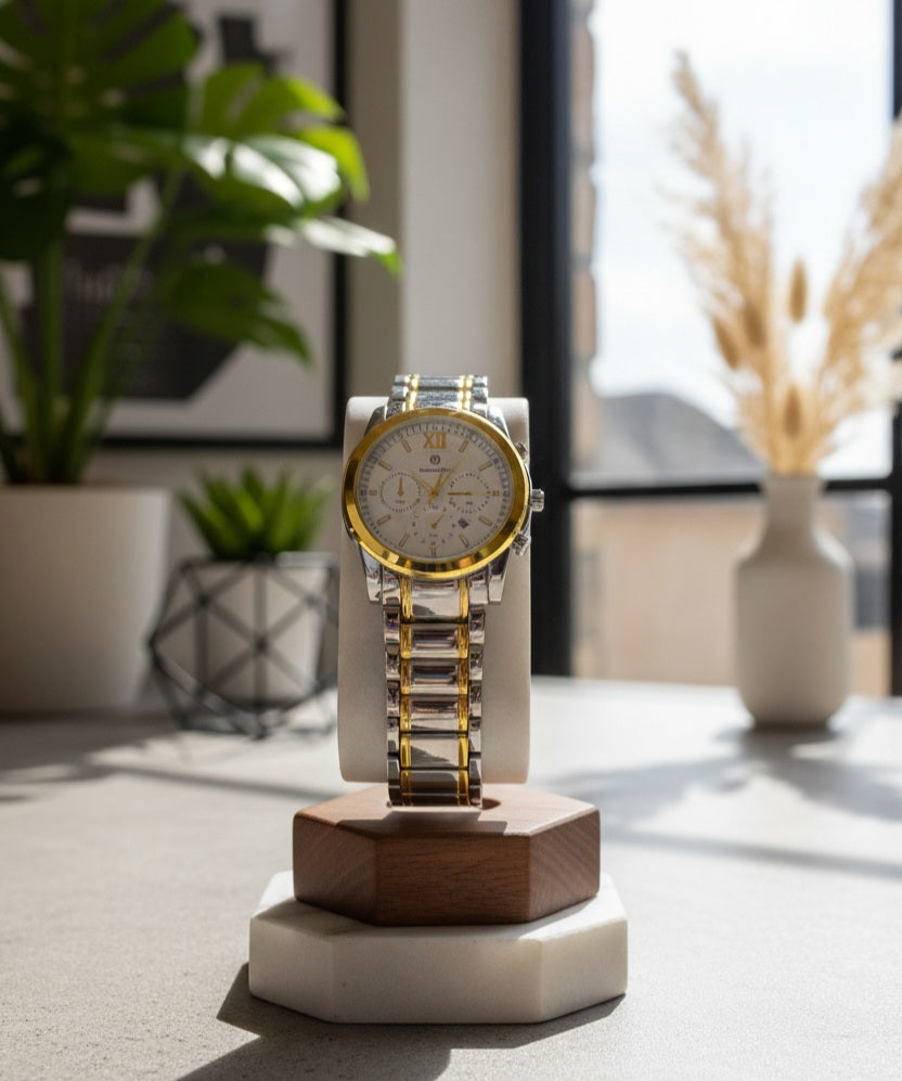 Daimond Blue Classic Silver-Tone & Gold-Tone Men's Watch