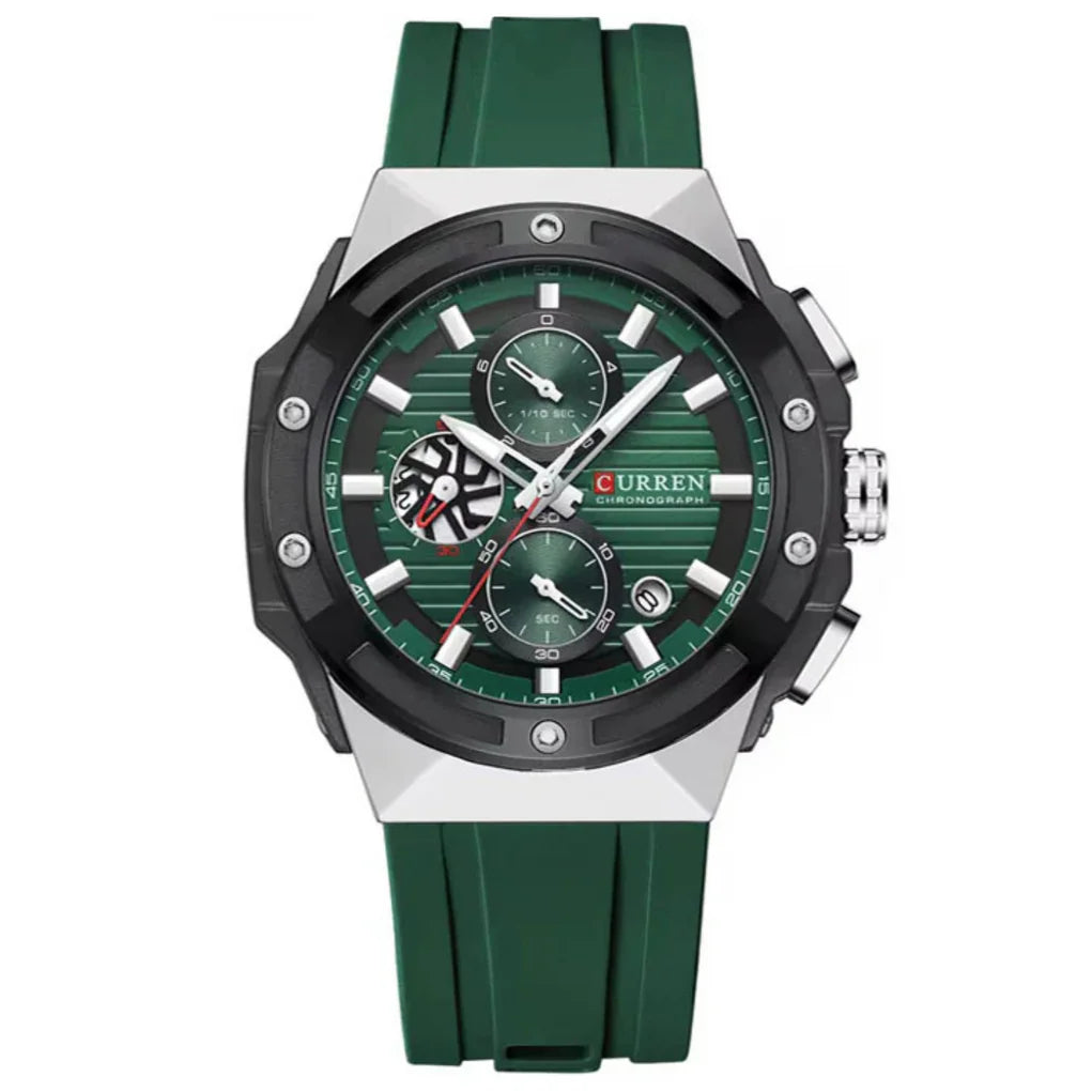 M8462 CURREN Green Dial Green Silicone Strap Original Wrist Watch For Men
